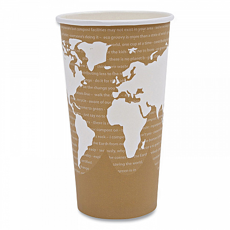 World Art Renewable and Compostable Hot Cups, 20 oz, Paper, Brown/White, 50/Pack, 20 Packs/Carton (EPBHC20WA)