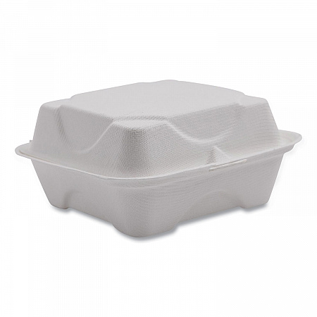 Vanguard Renewable and Compostable Sugarcane Clamshells, 6 x 6 x 3, White, 500/Carton (EPHC6NFA)