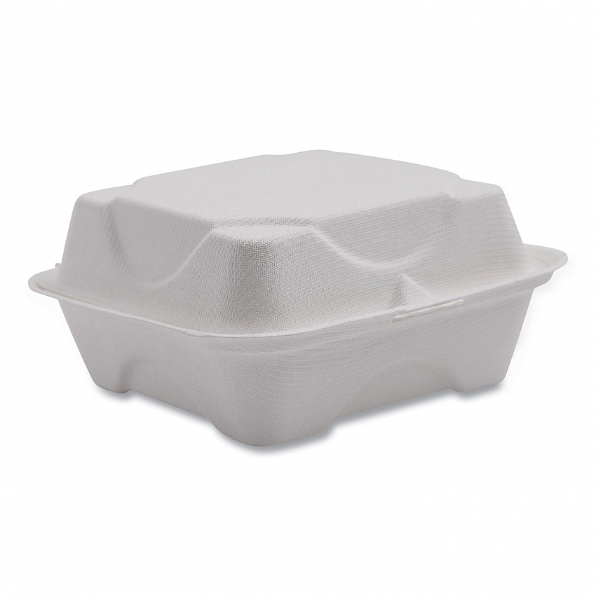 Vanguard Renewable and Compostable Sugarcane Clamshells, 6 x 6 x 3, White, 500/Carton (EPHC6NFA)