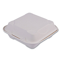 Vanguard Renewable and Compostable Sugarcane Clamshells, 8 x 8 x 3, White, 200/Carton (EPHC81NFA)