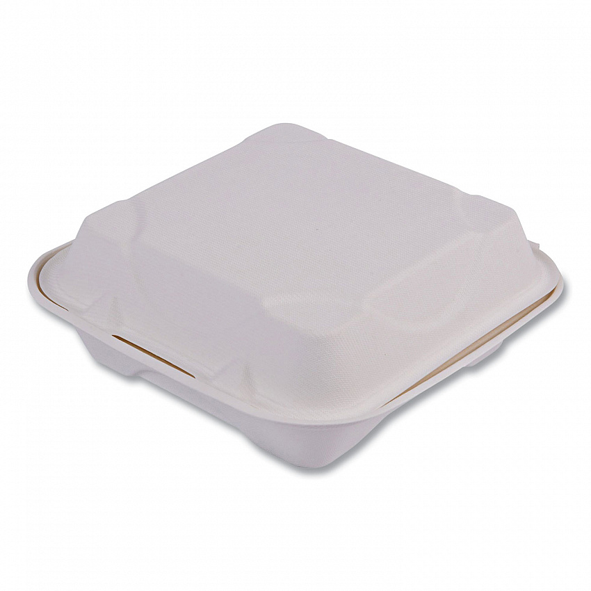 Vanguard Renewable and Compostable Sugarcane Clamshells, 8 x 8 x 3, White, 200/Carton (EPHC81NFA)