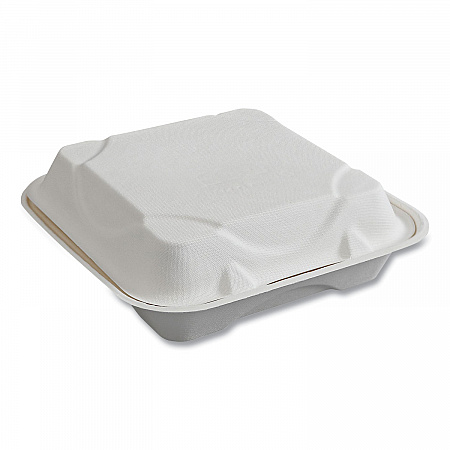 Vanguard Renewable and Compostable Sugarcane Clamshells, 9 x 9 x 3, White, 200/Carton (EPHC91NFA)