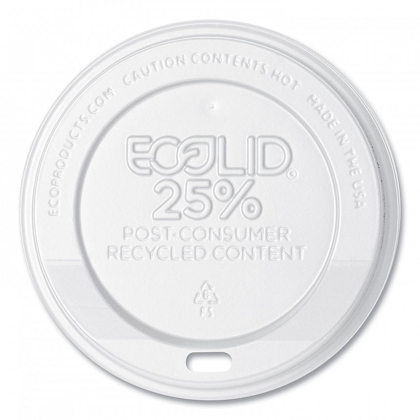 EcoLid 25% Recycled Content Hot Cup Lid, Fits 10 oz to 20 oz Hot Cups, Plastic, White, 100/Pack, 10 Packs/Carton (EPHL16WR)