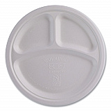 Vanguard Renewable and Compostable Sugarcane Plates, 3-Compartment Plate, 10" dia, White, 500/Carton (EPP007NFA)