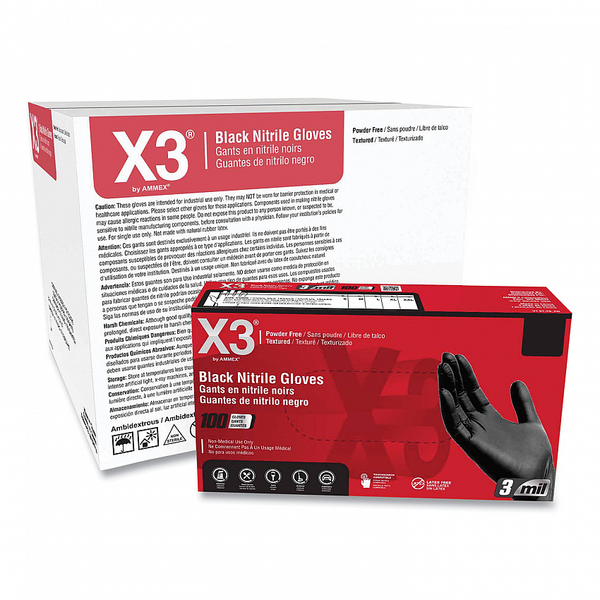 Industrial Nitrile Gloves, Powder-Free, Large, 3 mil Thick, 9.5" Long, Black, 100/Box, 10 Boxes/Carton (BX346100)