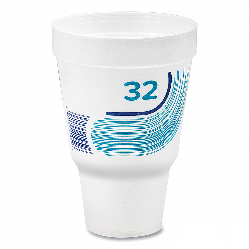 Breeze Hot/Cold Insulated Foam Drinking Cups, Squat Pedestal Cup, 32 oz, Teal/White/Blue, 500/Carton (32AJ32B)
