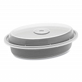 Newspring VERSAtainer Microwavable Containers, Oval, 12 oz, 6.8 x 4.8 x 1.45, Black/Clear, Plastic, 150/Carton (OC12B)