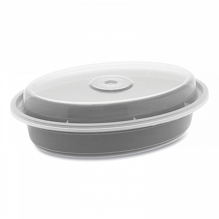 Newspring VERSAtainer Microwavable Containers, Oval, 12 oz, 6.8 x 4.8 x 1.45, Black/Clear, Plastic, 150/Carton (OC12B)