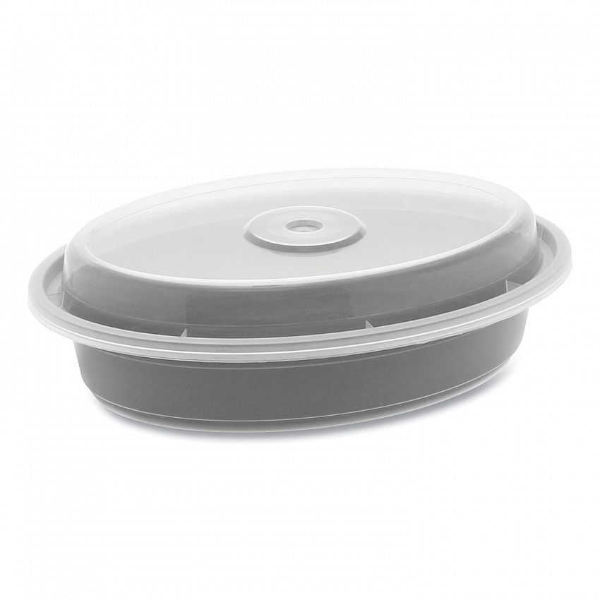 Newspring VERSAtainer Microwavable Containers, Oval, 12 oz, 6.8 x 4.8 x 1.45, Black/Clear, Plastic, 150/Carton (OC12B)