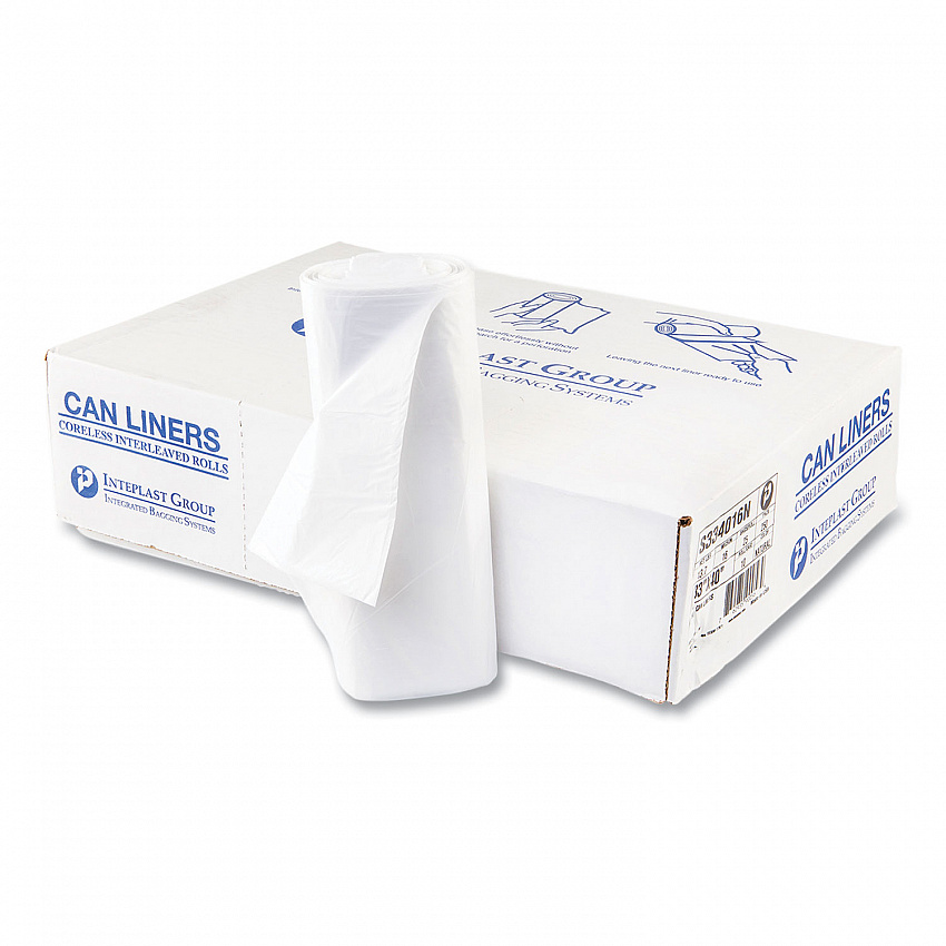 High-Density Commercial Can Liners, 33 gal, 16 mic, 33" x 40", Clear, Interleaved Roll, 25 Bags/Roll, 10 Rolls/Carton (S334016N)