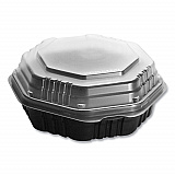 OctaView Hinged-Lid Hot Food Containers, 7.47 x 7.94 x 3.11, Black/Clear, Plastic, 100/Carton (807011PP94)
