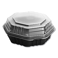 OctaView Hinged-Lid Hot Food Containers, 7.47 x 7.94 x 3.11, Black/Clear, Plastic, 100/Carton (807011PP94)