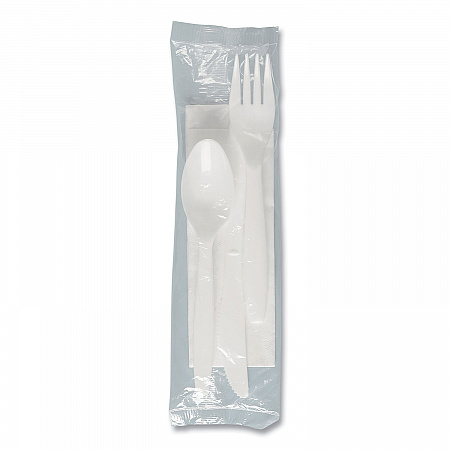 Regal Mediumweight Cutlery Kit, Individually Wrapped, Fork/Knife/Napkin/Spoon, Plastic, White, 250/Carton (MOW9Y0007)