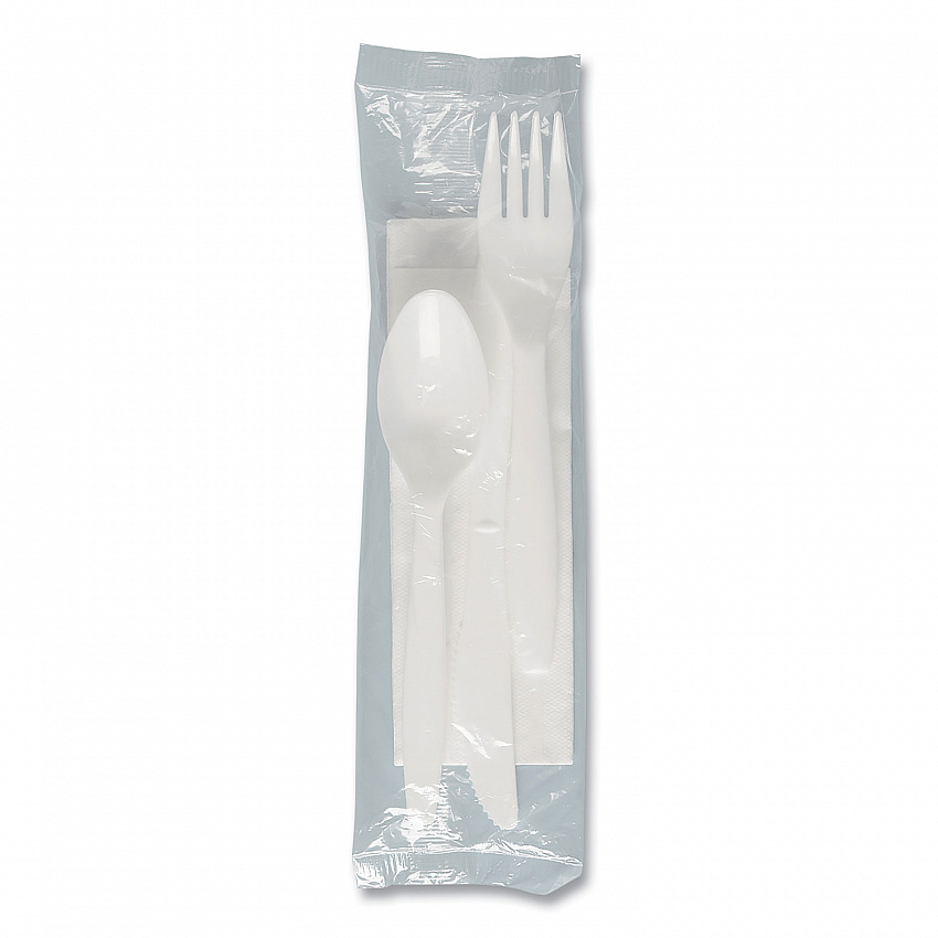 Regal Mediumweight Cutlery Kit, Individually Wrapped, Fork/Knife/Napkin/Spoon, Plastic, White, 250/Carton (MOW9Y0007)