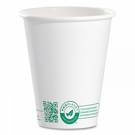 Compostable Paper Hot Cups, ProPlanet Seal, 8 oz, White/Green, 1,000/Carton (378PLAPLANET)