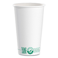 Compostable Paper Hot Cups, ProPlanet Seal, 16 oz, White/Green, 1,000/Carton (316PLAPLANET)