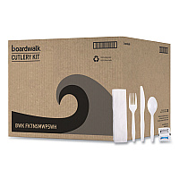 Six-Piece Cutlery Kit, Mediumweight, Fork/Knife/Napkin/Pepper/Salt/Spoon, Plastic, White, 250/Carton (FKTNSMWPSWH)