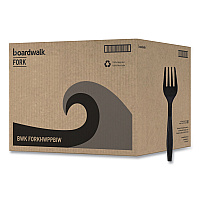 Heavyweight Wrapped Polypropylene Cutlery, Fork, Plastic, Black, 1,000/Carton (FORKHWPPBIW)