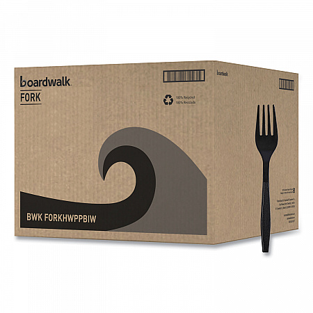 Heavyweight Wrapped Polypropylene Cutlery, Fork, Plastic, Black, 1,000/Carton (FORKHWPPBIW)