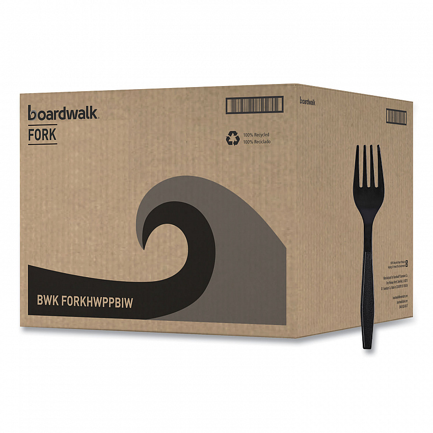 Heavyweight Wrapped Polypropylene Cutlery, Fork, Plastic, Black, 1,000/Carton (FORKHWPPBIW)
