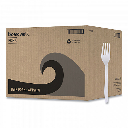 Heavyweight Wrapped Polypropylene Cutlery, Fork, Plastic, White, 1,000/Carton (FORKHWPPWIW)