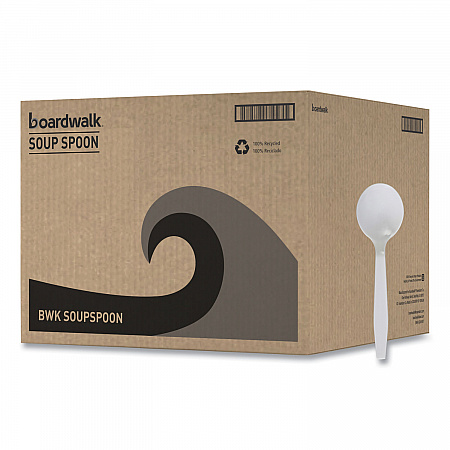 Mediumweight Polystyrene Cutlery, Soup Spoon, Plastic, White, 1,000/Carton (SOUPSPOON)