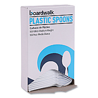 Mediumweight Polystyrene Cutlery, Spoon, Plastic, White, 100/Box (SPOONMWPSBX)