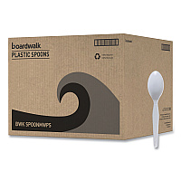 Mediumweight Polystyrene Cutlery, Spoon, Plastic, White, 100/Box, 10 Boxes/Carton (SPOONMWPSCT)
