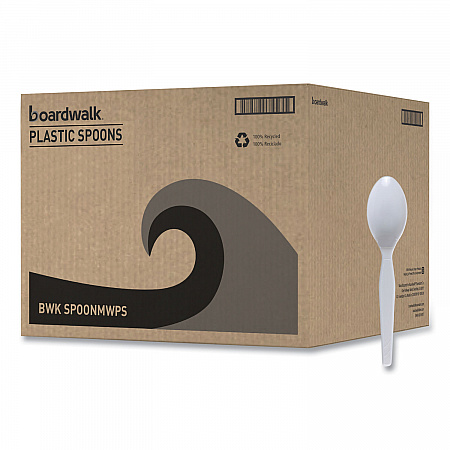 Mediumweight Polystyrene Cutlery, Spoon, Plastic, White, 100/Box, 10 Boxes/Carton (SPOONMWPSCT)