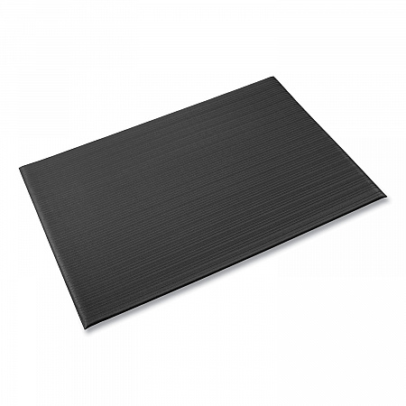 Ribbed Vinyl Anti-Fatigue Mat, Rectangular, Black Ribbed Surface, 36