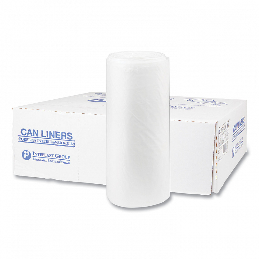 High-Density Commercial Can Liners, 60 gal, 22 mic, 38" x 60", Clear, Interleaved Roll, 25 Bags/Roll, 6 Rolls/Carton (S386022N)