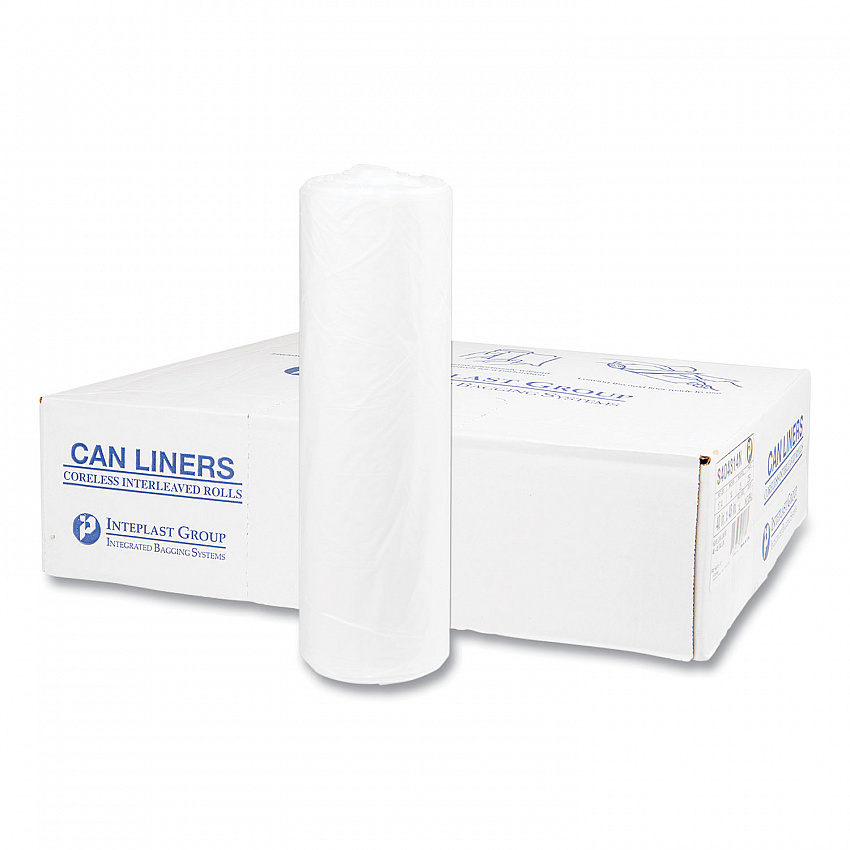 High-Density Commercial Can Liners, 45 gal, 14 mic, 40" x 48", Clear, Interleaved Roll, 25 Bags/Roll, 10 Rolls/Carton (S404814N)
