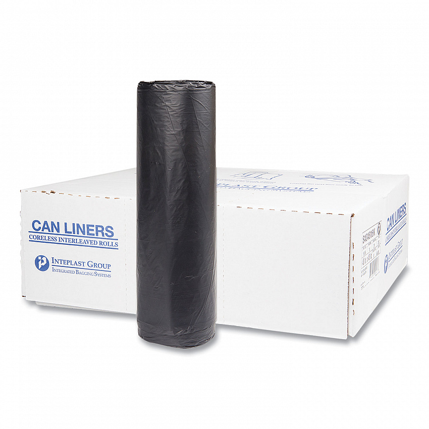 High-Density Commercial Can Liners, 45 gal, 16 mic, 40" x 48", Black, Interleaved Roll, 25 Bags/Roll, 10 Rolls/Carton (S404816K)