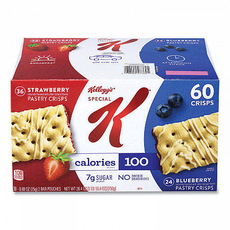 Special K Pastry Crisps, (36) Strawberry; (24) Blueberry, 0.88 oz, 2/Pouch, 30 Pouches/Carton (22001007)
