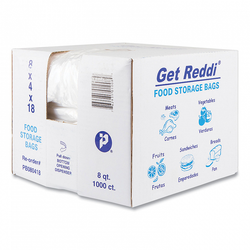 Food Bags, 2 Gallon, 8" x 4" x 18", Clear, 1,000/Carton (PB080418)