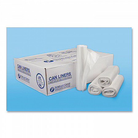 High-Density Commercial Can Liners, 30 gal, 13 mic, 30" x 37", Clear, Interleaved Roll, 25 Bags/Roll, 20 Rolls/Carton (S303713N)