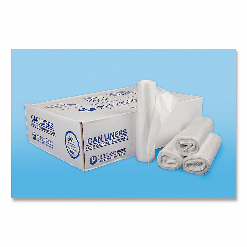 High-Density Commercial Can Liners, 30 gal, 13 mic, 30" x 37", Clear, Interleaved Roll, 25 Bags/Roll, 20 Rolls/Carton (S303713N)
