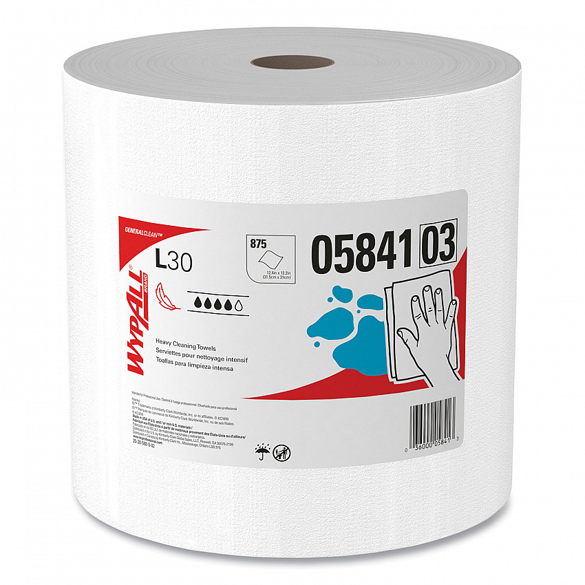 L30 Towels, 12.4 x 12.2, White, 875/Roll (05841)