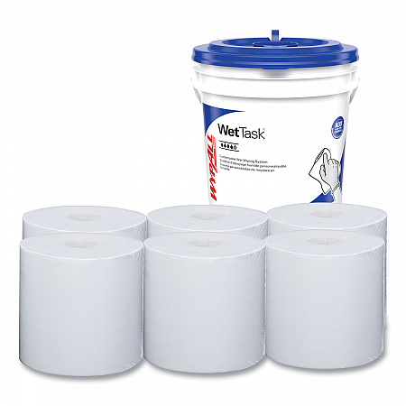 Power Clean Wipers for WetTask Customizable Wet Wiping System with (1) Bucket, 6 x 12, Unscented, 95/Roll, 6 Rolls/Carton (06001)