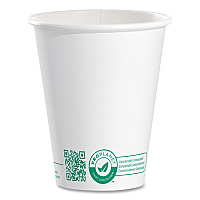 Compostable Paper Hot Cups, ProPlanet Seal, 8 oz, White/Green, 50/Pack (378PLAPLATPK)