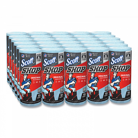 Shop Towels, Standard Roll, 1-Ply, 9.4 x 11, Blue, 55/Roll, 30 Rolls/Carton (75130)