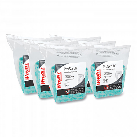 Power Clean ProScrub Pre-Saturated Wipes, 12 x 9.5, Citrus Scent, Green, 75/Pack, 6 Packs/Carton (91367CT)