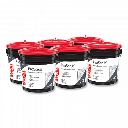 Power Clean ProScrub Pre-Saturated Wipes, 9.5 x 12, Citrus Scent, Green, 75/Bucket, 6 Buckets/Carton (91371CT)
