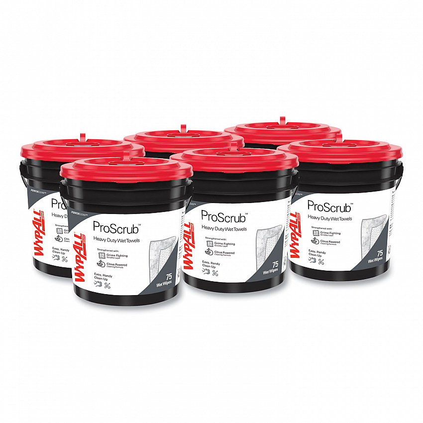 Power Clean ProScrub Pre-Saturated Wipes, 9.5 x 12, Citrus Scent, Green, 75/Bucket, 6 Buckets/Carton (91371CT)