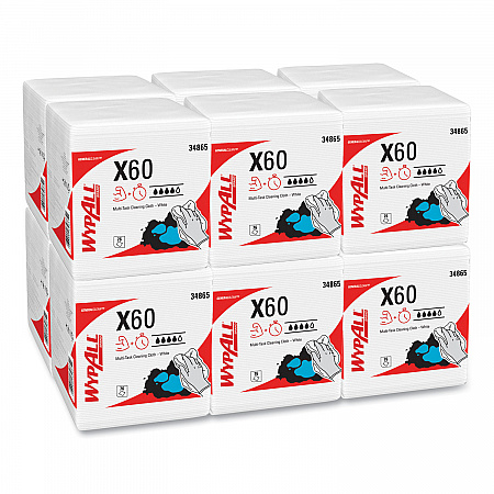General Clean X60 Cloths, 1/4 Fold, 12.5 x 13, White, 76/Box, 12 Boxes/Carton (34865)