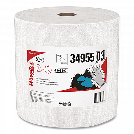 General Clean X60 Cloths, Jumbo Roll, 12.2 x 12.4, White, 1,100/Roll (34955)