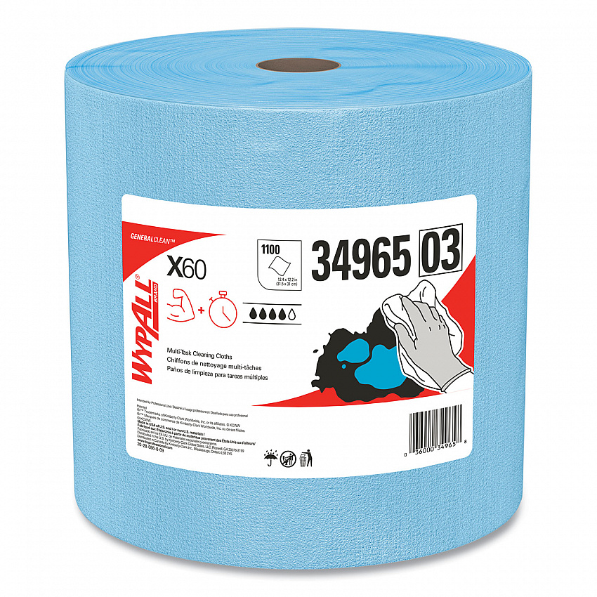 General Clean X60 Cloths, Jumbo Roll, 12.5 x 13.4, Blue, 1,100/Roll (34965)