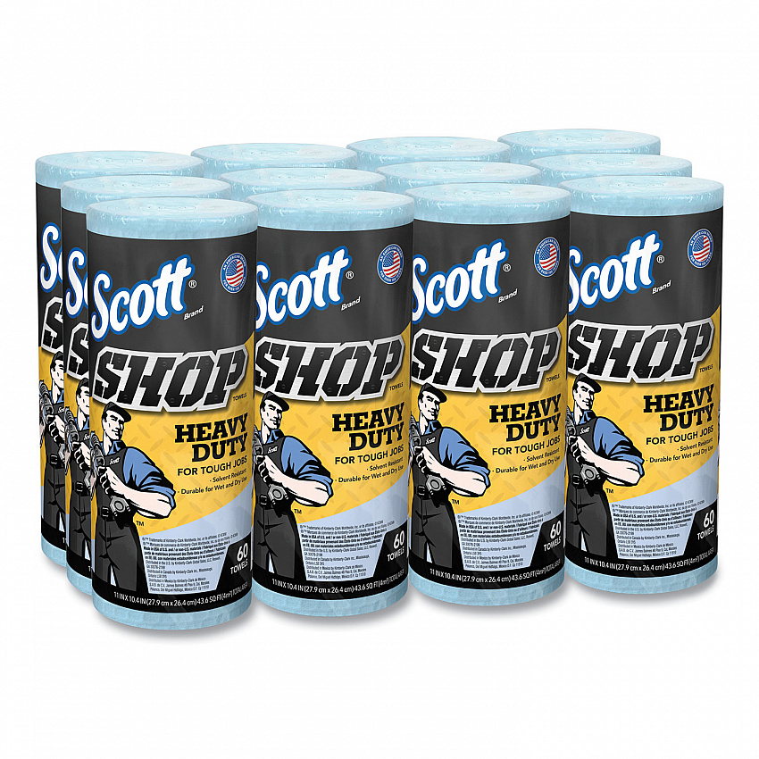 Pro Shop Towels, Heavy Duty, 1-Ply, 10.4 x 11, Blue, 12 Rolls/Carton (32992)