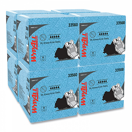 Power Clean Oil, Grease and Ink Cloths, 1/4 Fold, 12.5 x 12, Blue, 66/Box, 8 Boxes/Carton (33560)
