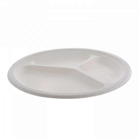 EarthChoice PFAS Free Compostable Dinnerware, 3-Compartment Plate, Sugarcane, 10.25